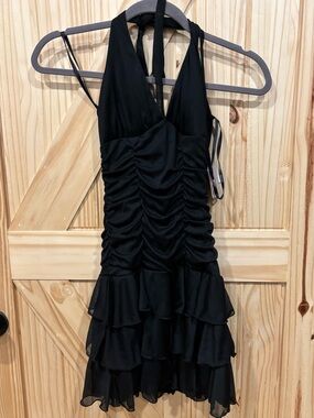 XOXO Black Ruched Halter Dress